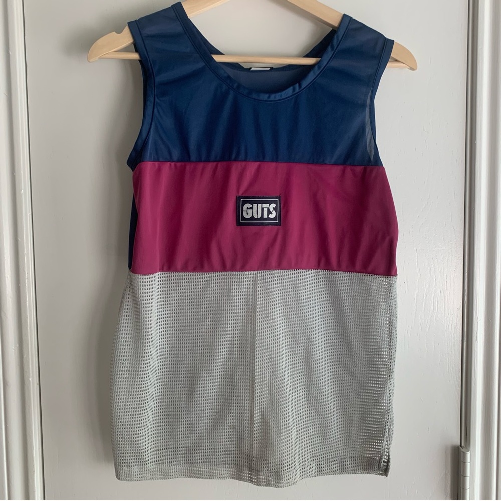 Vintage Color-block Tank Top/Muscle Shirt Partially Sheer with “Guts”